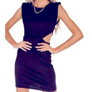 Vestique Navy Blue Bodycon Mini Dress, Side Cutouts & Tie Women’s Size Medium